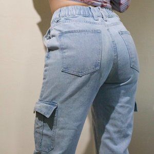 Adika Light-Wash Cargo-style Jeans with Elastic Waist